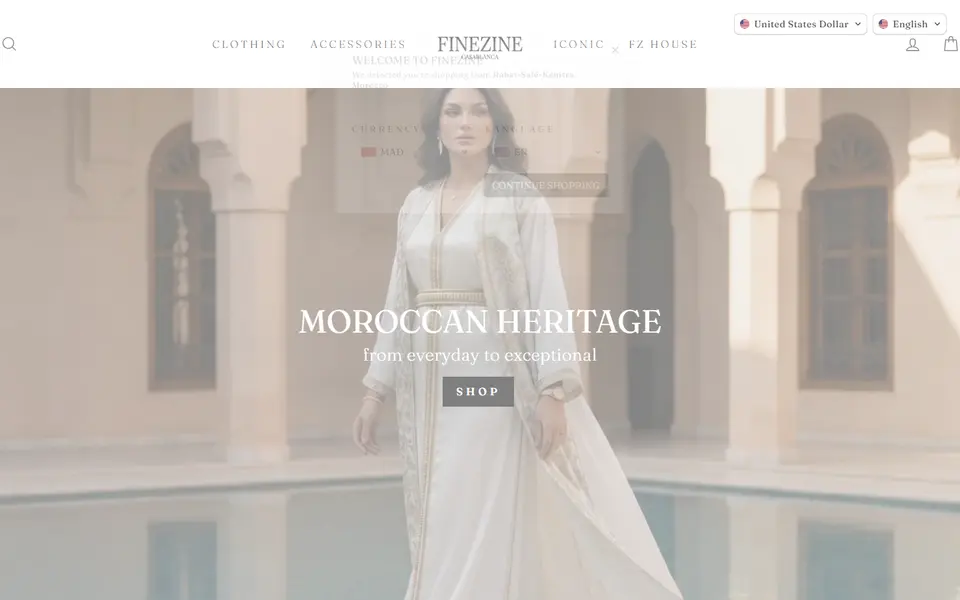 Finezine (Luxury fashion store): home page of the website